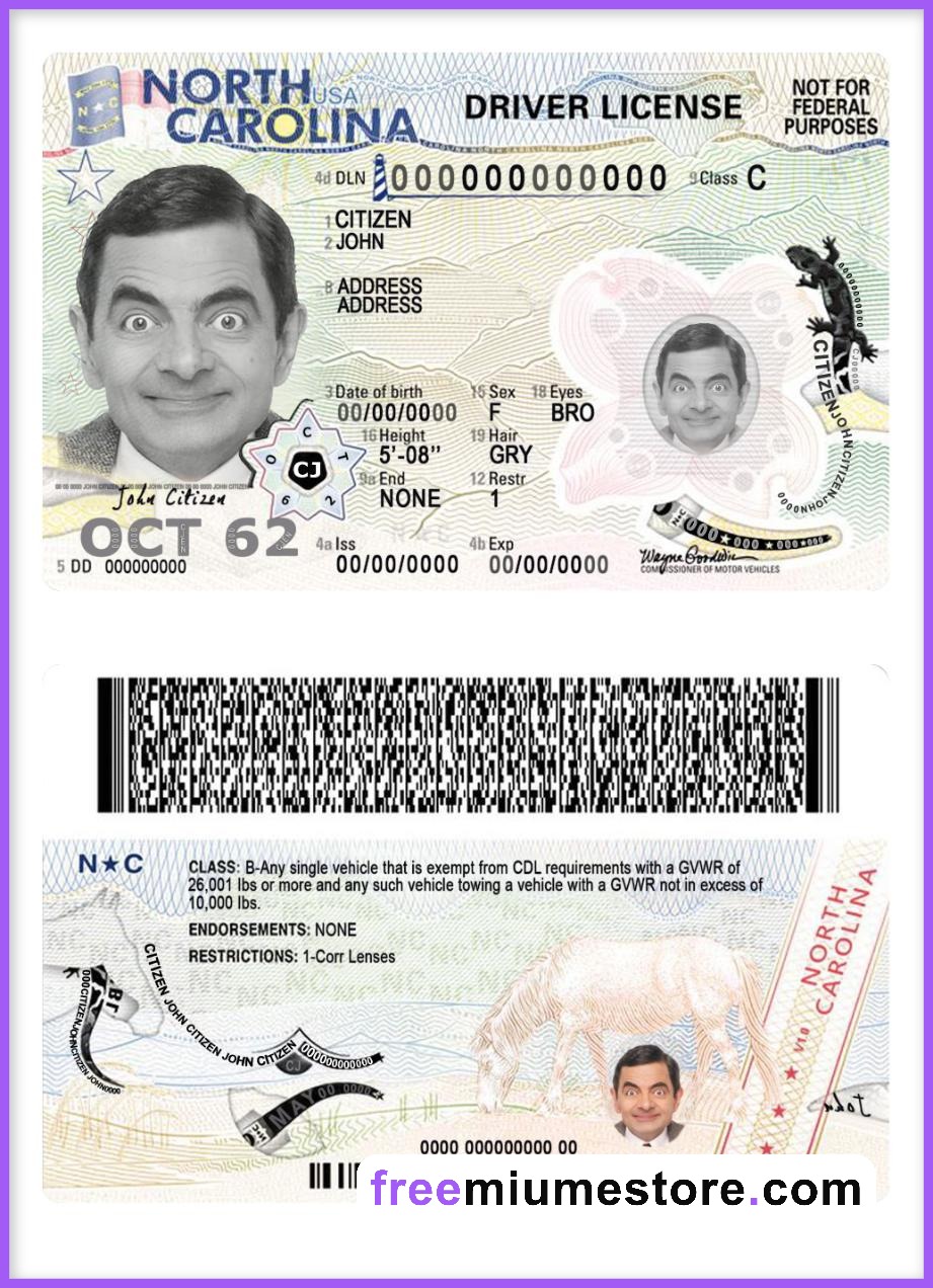 North Carolina Driver license PSD Template